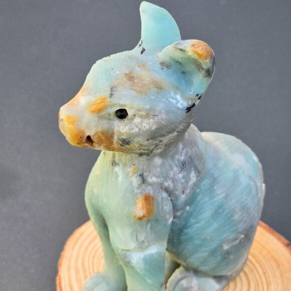 Amazonite & Quartz Cat Figurine | 324g Crystal Sculpture | Healing Animal Totem - Picture 4 of 17